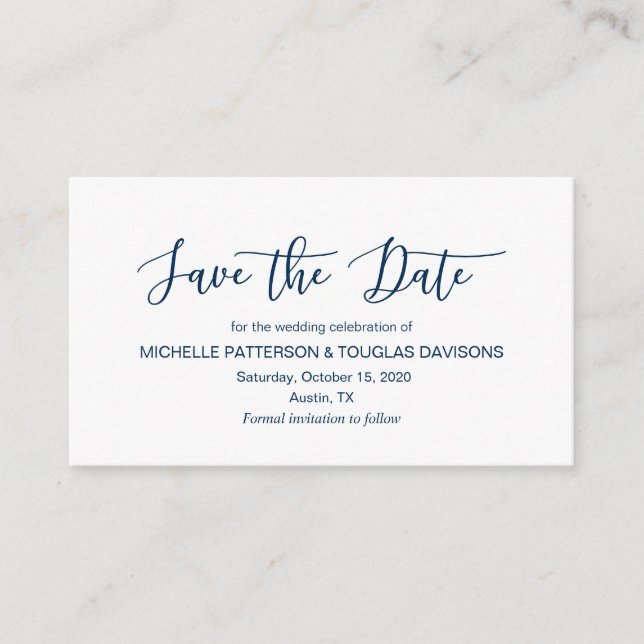 Modern Navy minimalism font Wedding Save the date Enclosure Card (Front)