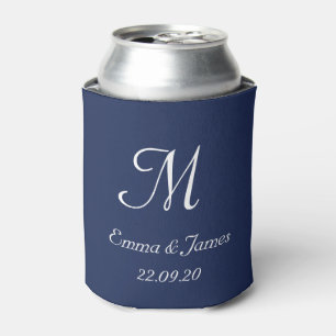 Modern Navy Monogram Wedding Party Favour  Can Cooler