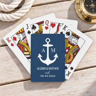Modern Navy Nautical Anchor Monogram Playing Cards
