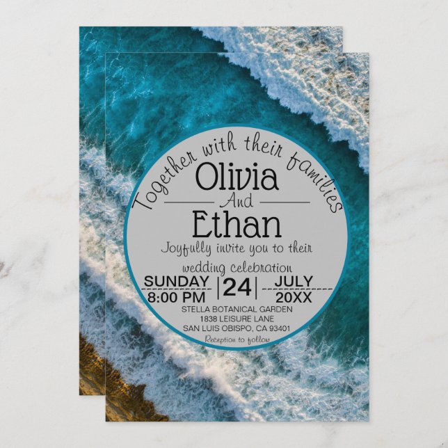 Modern navy nautical waves Wedding Invitation (Front/Back)