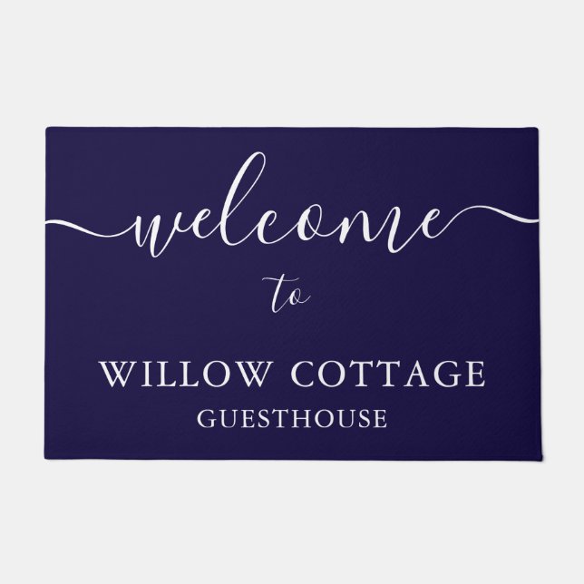Modern Navy Personalised Guesthouse Welcome  Doormat (Front)