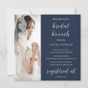 Modern Navy Photo Bridal Shower Brunch Invitation