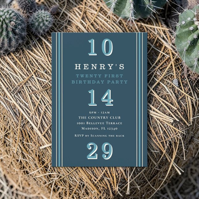 Modern Navy QR Code 21st Birthday Invitation (Creator Uploaded)
