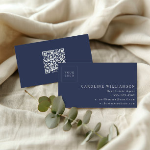 Modern Navy Real Estate Agent Branding QR Code Business Card