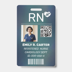 Modern Navy Registered Nurse Photo QR Code Design ID Badge