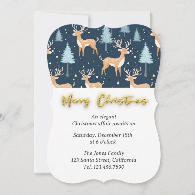 Modern Navy Reindeer Snowflake Christmas Invitation (Front)