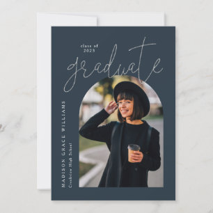 Modern Navy Silver Arch Graduation  Invitation