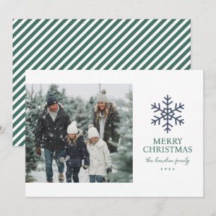 Modern Navy Snowflake Christmas Photo Holiday Card