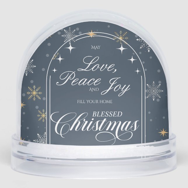 Modern Navy Snowflake Christmas Photo Snowglobe (Front)