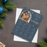 Modern Navy Snowflake Photo Magnetic Calendar Card<br><div class="desc">Magnetic card calendar with photo and Christmas greeting. 
Features your selected photo along with customised greeting and 2025 calendar on a wintery snowflakes background.</div>