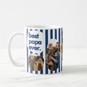 Modern Navy Stripe Best Papa Ever Photo Collage Coffee Mug