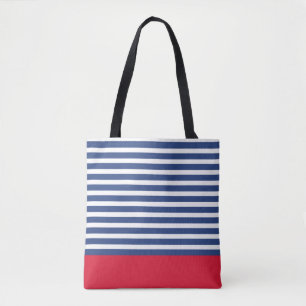 Modern Navy stripes and red Tote Bag