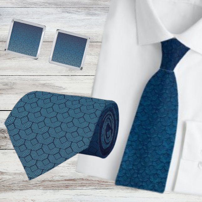 Modern Navy Teal Geometric Ombre Tie (Creator Uploaded)