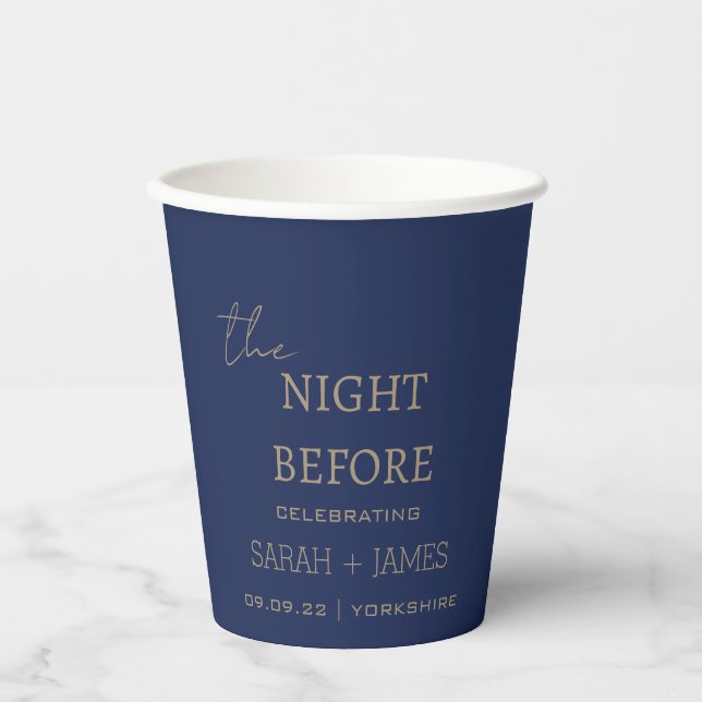 Modern Navy the Night Before Wedding Party   Paper Cups (Front)