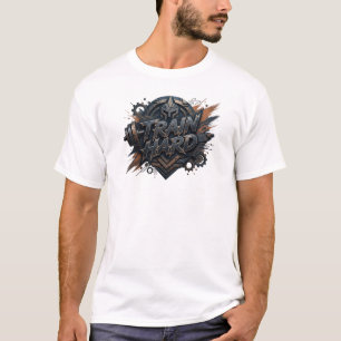 Modern Navy TRAIN HARD Artistic Motif T-Shirt