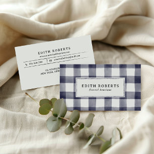 Modern Navy Watercolor Buffalo Plaid Rustic chic Business Card