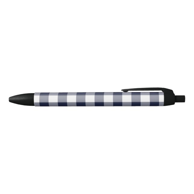Modern Navy White Buffalo Check Plaid Pattern Black Ink Pen (Top)