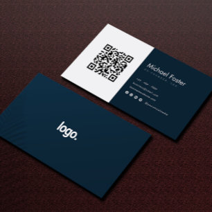 Modern Navy White CEO Scannable Qrcode Business Card