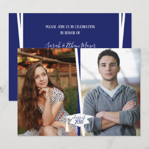 Modern Navy & White Graduation Photo Invitations