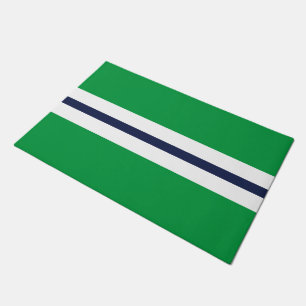 Modern Navy White Racing Stripes On Kelly Green Doormat