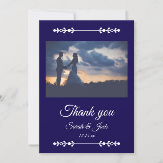Modern Navy & White Wedding Flat Thank You Card