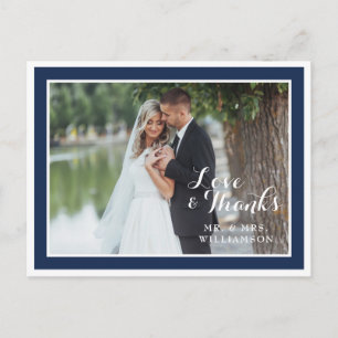 Modern Navy White Wedding Thank You Photo Postcard
