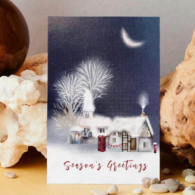 Modern Navy Winter Village Scene Rustic Christmas  Holiday Card (Creator Uploaded)