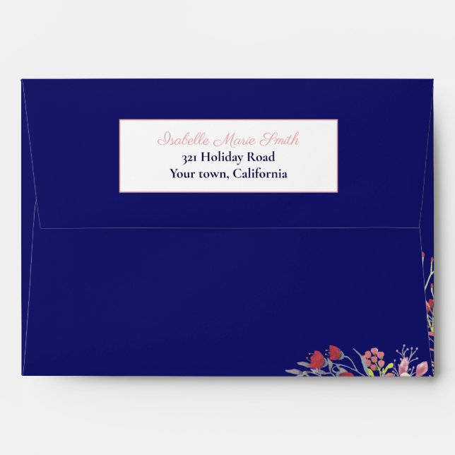 Modern Navy with Botanical Coral Floral Design  Envelope (Back (Top Flap))