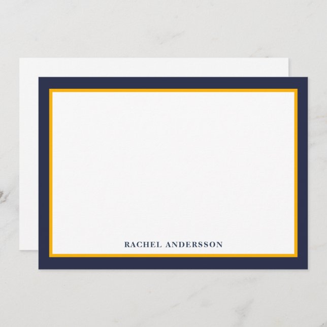 Modern Navy Yellow Double Border Note Card (Front/Back)