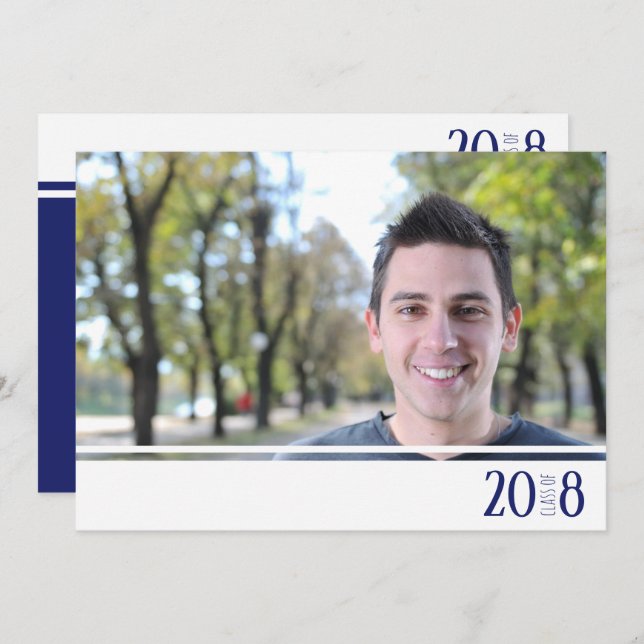 Modern Nay & White Class of Photo Invitations (Front/Back)