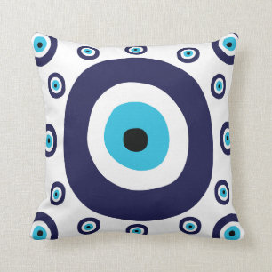 Modern Nazar Navy Blue Aqua Evil Eye Lucky Charm Cushion