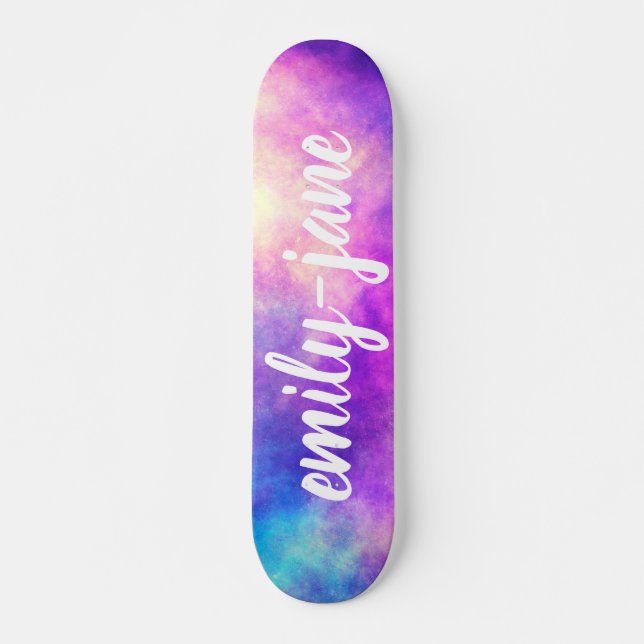 Modern nebula watercolor bright space monogram skateboard (Front)
