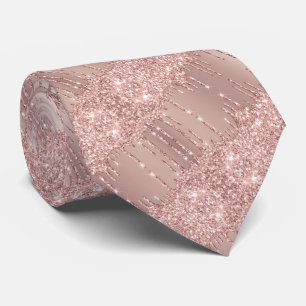 Modern Neck Tie with Rose Gold Blush Glitter Drips