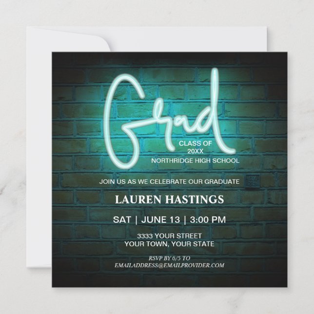Modern Neon 2023 Photo Graduation Party Invitation (Front)