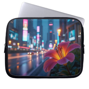 Modern Neon Bloom Cityscape 10' Laptop Sleeve