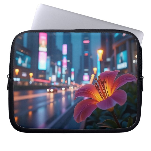 Modern Neon Bloom Cityscape 10' Laptop Sleeve (Front)