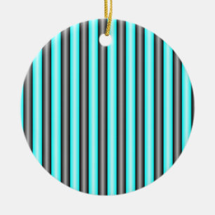 Modern Neon Blue and Black 3D Metal Effect Stripes Ceramic Ornament