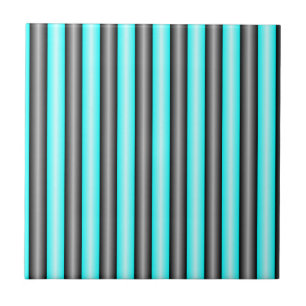 Modern Neon Blue and Black 3D Metal Effect Stripes Ceramic Tile