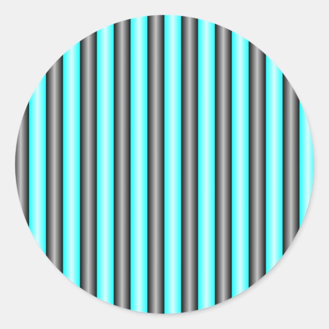 Modern Neon Blue and Black 3D Metal Effect Stripes Classic Round Sticker (Front)