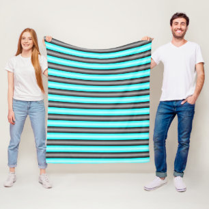Modern Neon Blue and Black 3D Metal Effect Stripes Fleece Blanket