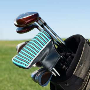 Modern Neon Blue and Black 3D Metal Effect Stripes Golf Head Cover