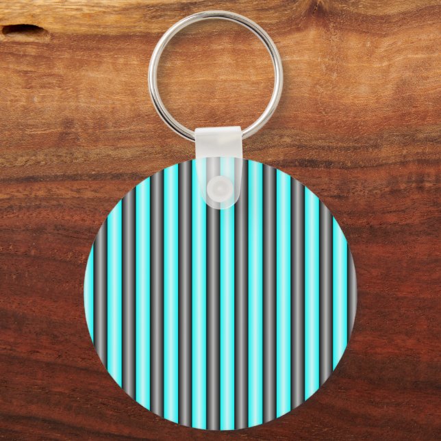 Modern Neon Blue and Black 3D Metal Effect Stripes Key Ring (Front)