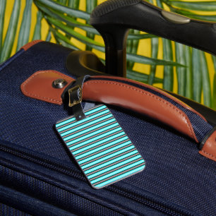Modern Neon Blue and Black 3D Metal Effect Stripes Luggage Tag