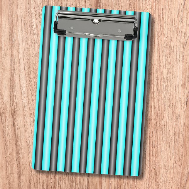 Modern Neon Blue and Black 3D Metal Effect Stripes Mini Clipboard (Creator Uploaded)