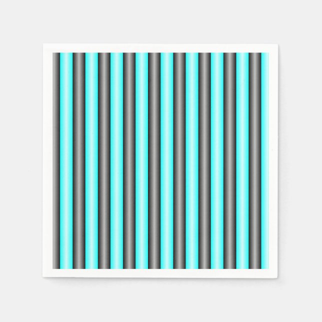 Modern Neon Blue and Black 3D Metal Effect Stripes Napkin (Front)