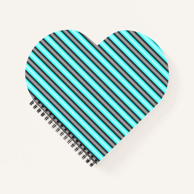 Modern Neon Blue and Black 3D Metal Effect Stripes Notebook (Front)