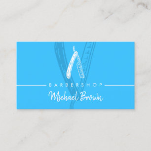 Modern Neon Blue Barber Razor Design Business Card