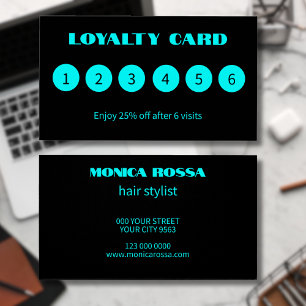 Modern Neon Blue Black Loyalty Cards