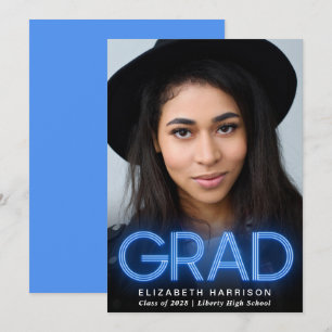 Modern Neon Blue Graduation Announcement