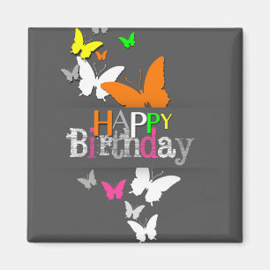 Modern Neon Butterflies Birthday - Magnet